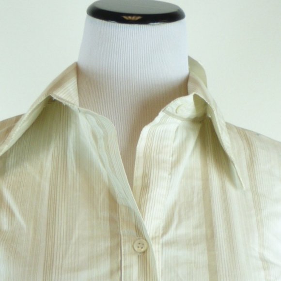BEBE beige white stripe long sleeve button up shirt top NWT mod 70s vibe S - Picture 2 of 6